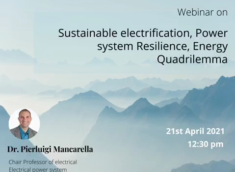 IEEE PES ADGITM webinar on  Sustainable electrification, power system resilience, and the energy quadrilemma